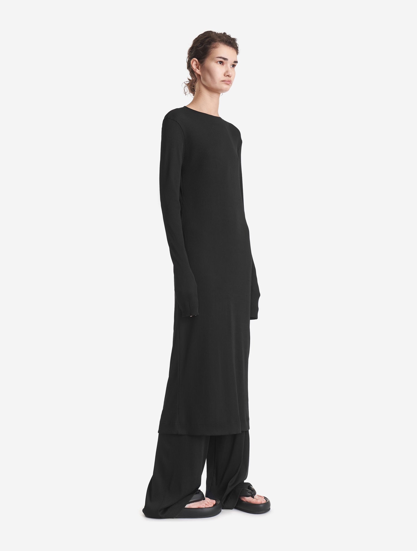 Rib-Knit Long-Sleeved Dress