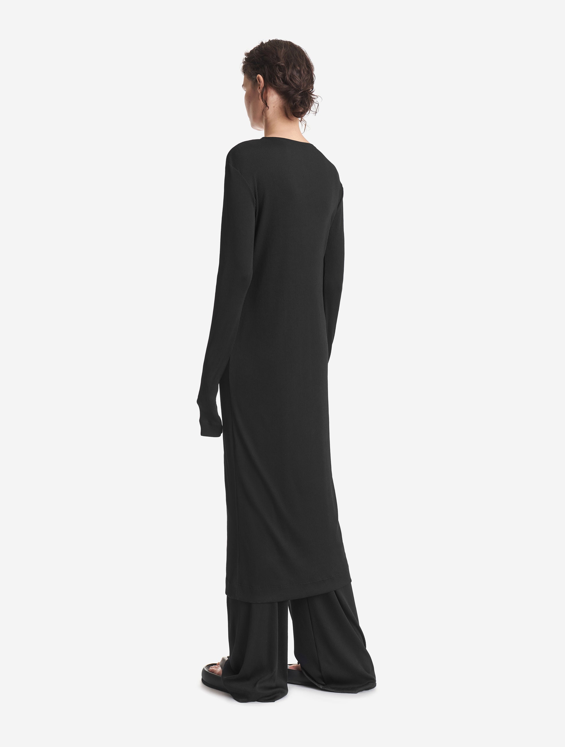 Rib-Knit Long-Sleeved Dress